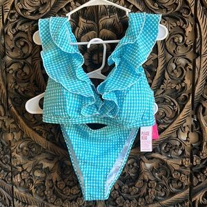 NWT Lilly Pulitzer Crinkle Gingham Turquoise Oasis Bikini Size 12